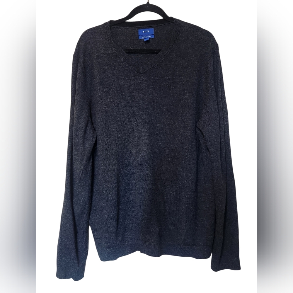 Apt. 9 Men's Seriously Soft Merino Wool Blend V-Neck Sweater - Charcoal Size XXL